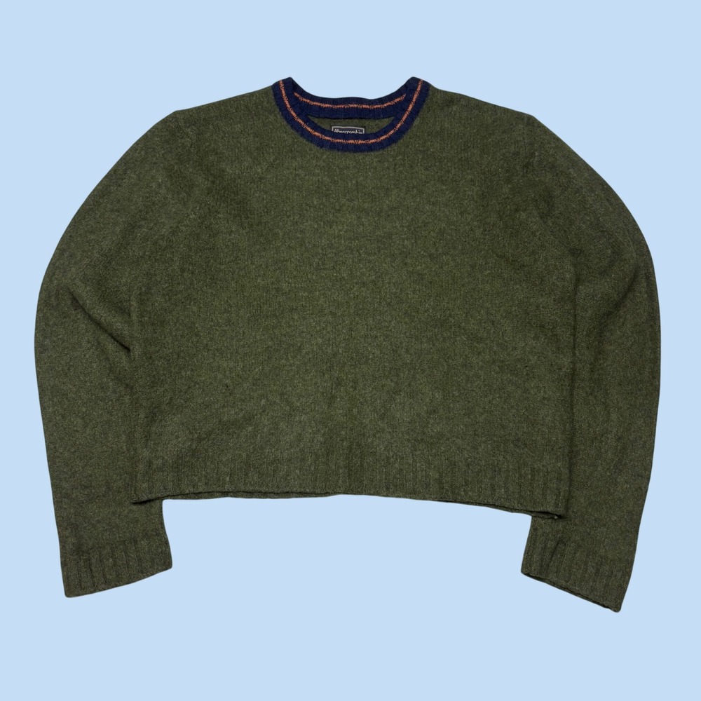 Vintage Abercrombie & Fitch Shetland Wool Sweater Olive Green Striped Neck L